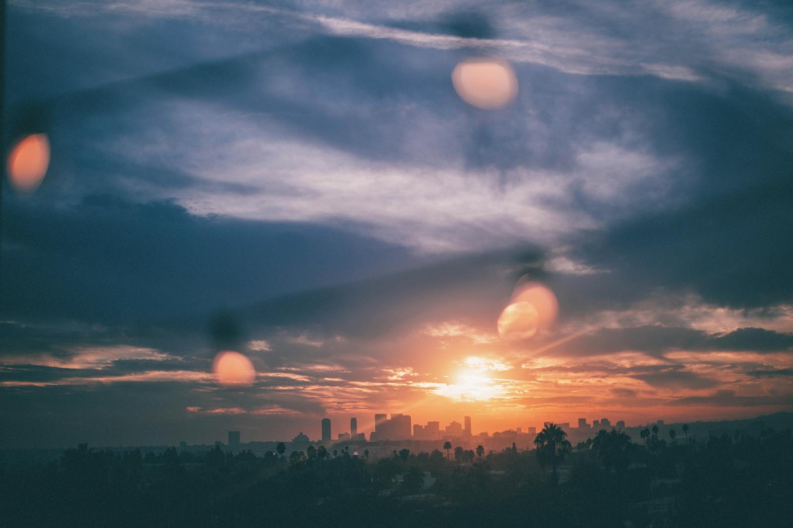 Los Angeles skyline on a hazy day, aerial view