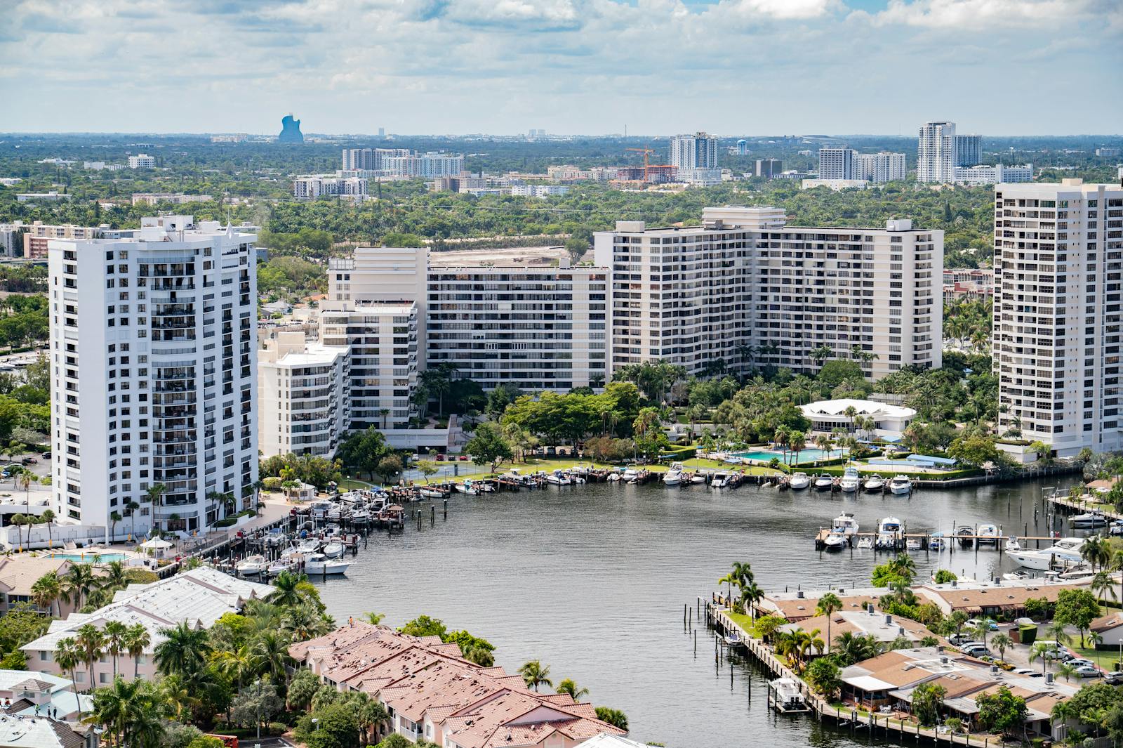 Miami area coastal skyline with high-rise buildings