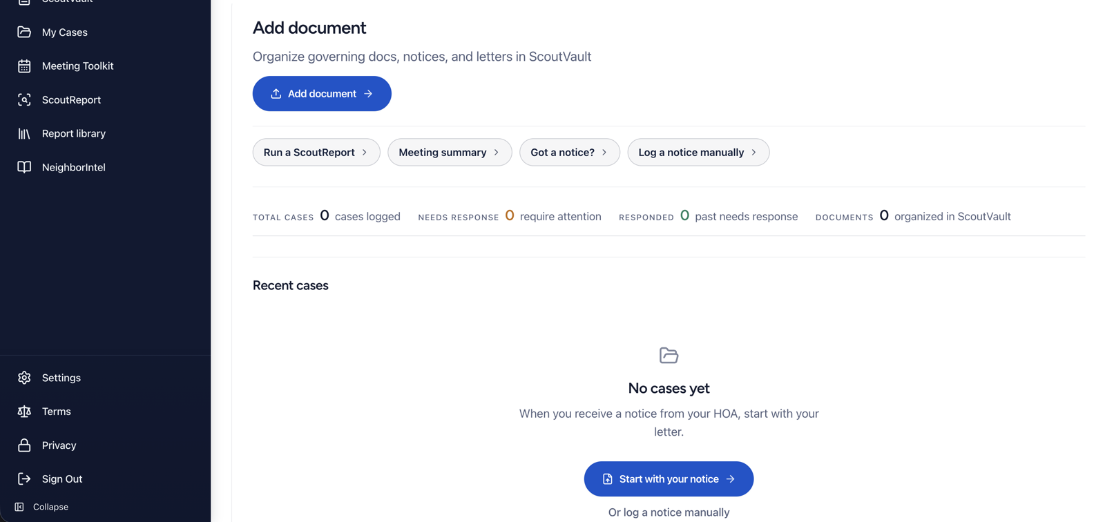 StreetScout dashboard workspace overview
